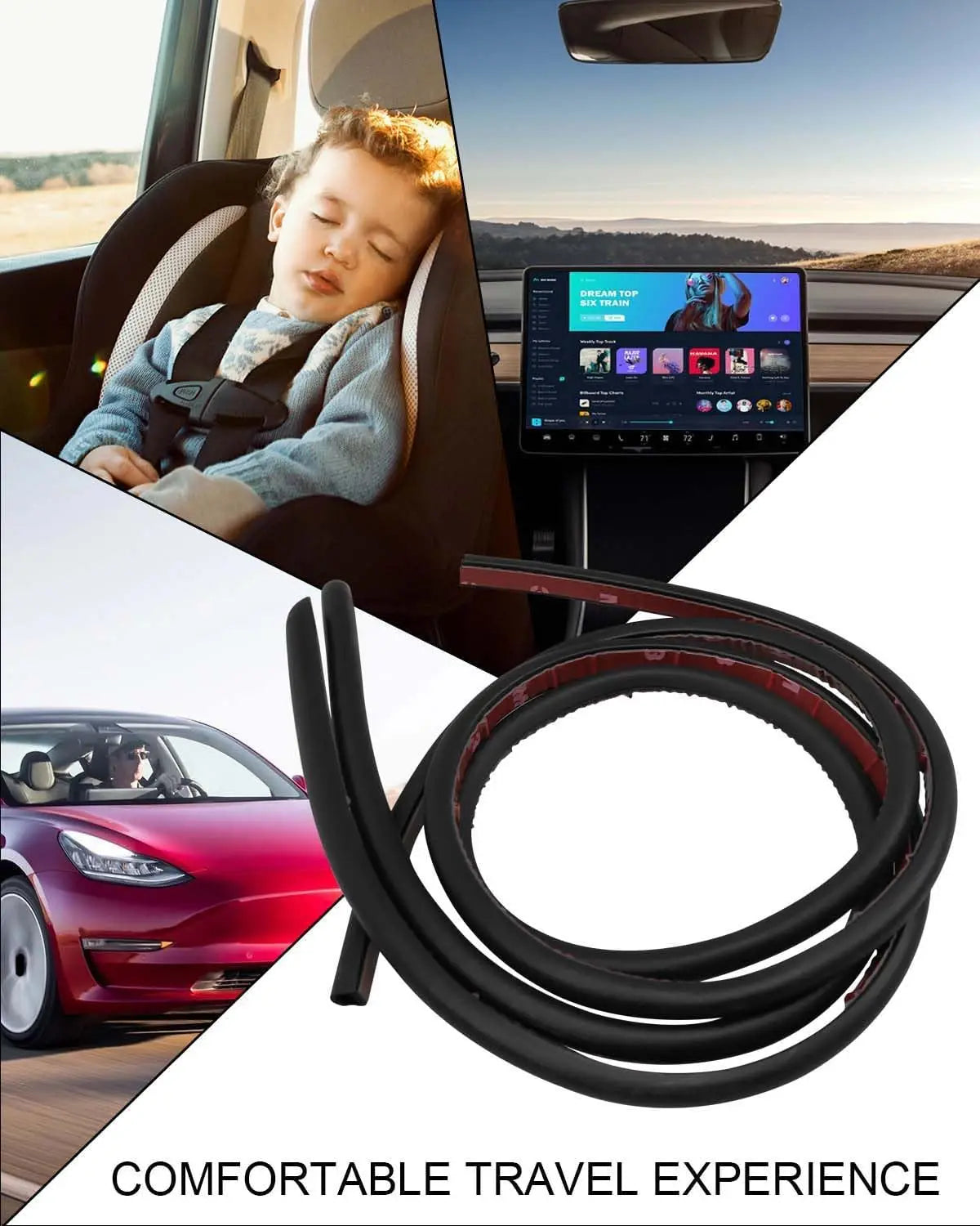 ערכת אטם דלת למניעת רעש רוח וטמפרטורה – לדגמי טסלה Model 3/Y/S/X שנת 2024 אטם גומי איכותי לבידוד רעשים, רוחות וחדירת אבק – כולל רצועת איטום לתא המטען הקדמי (Frunk) ולדלתות.