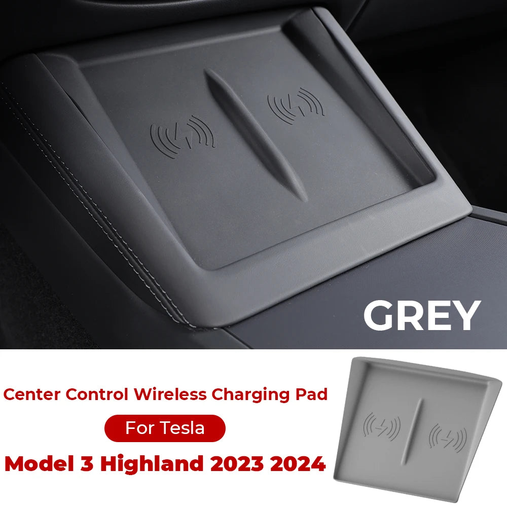 משטח טעינה אלחוטי מסיליקון לרכב – אביזר מגן נגד החלקה ואבק לדגם טסלה Model 3 Highland 2023–2024
