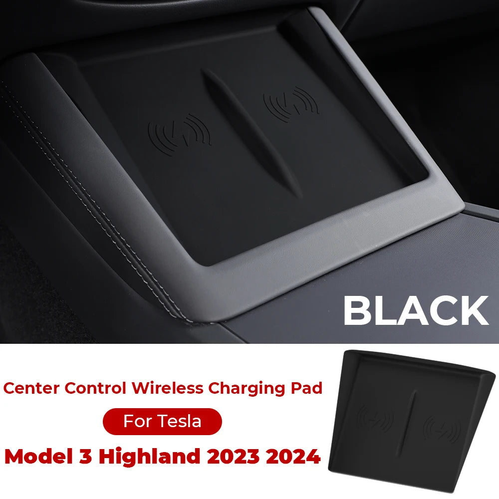 משטח טעינה אלחוטי מסיליקון לרכב – אביזר מגן נגד החלקה ואבק לדגם טסלה Model 3 Highland 2023–2024