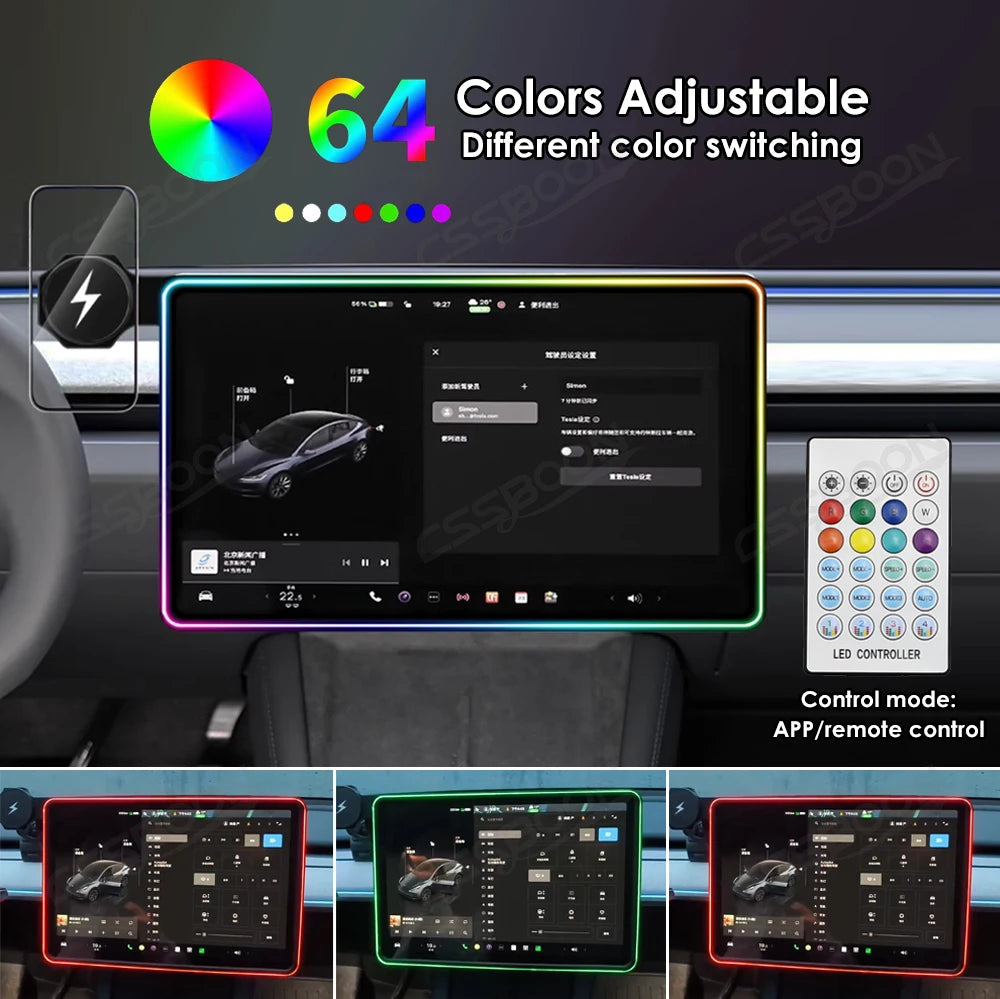 ערכת הגנה למסך עם תאורת אווירה ומטען אלחוטי – לדגמי טסלה Model 3 / Y (כולל Highland ו-Juniper)