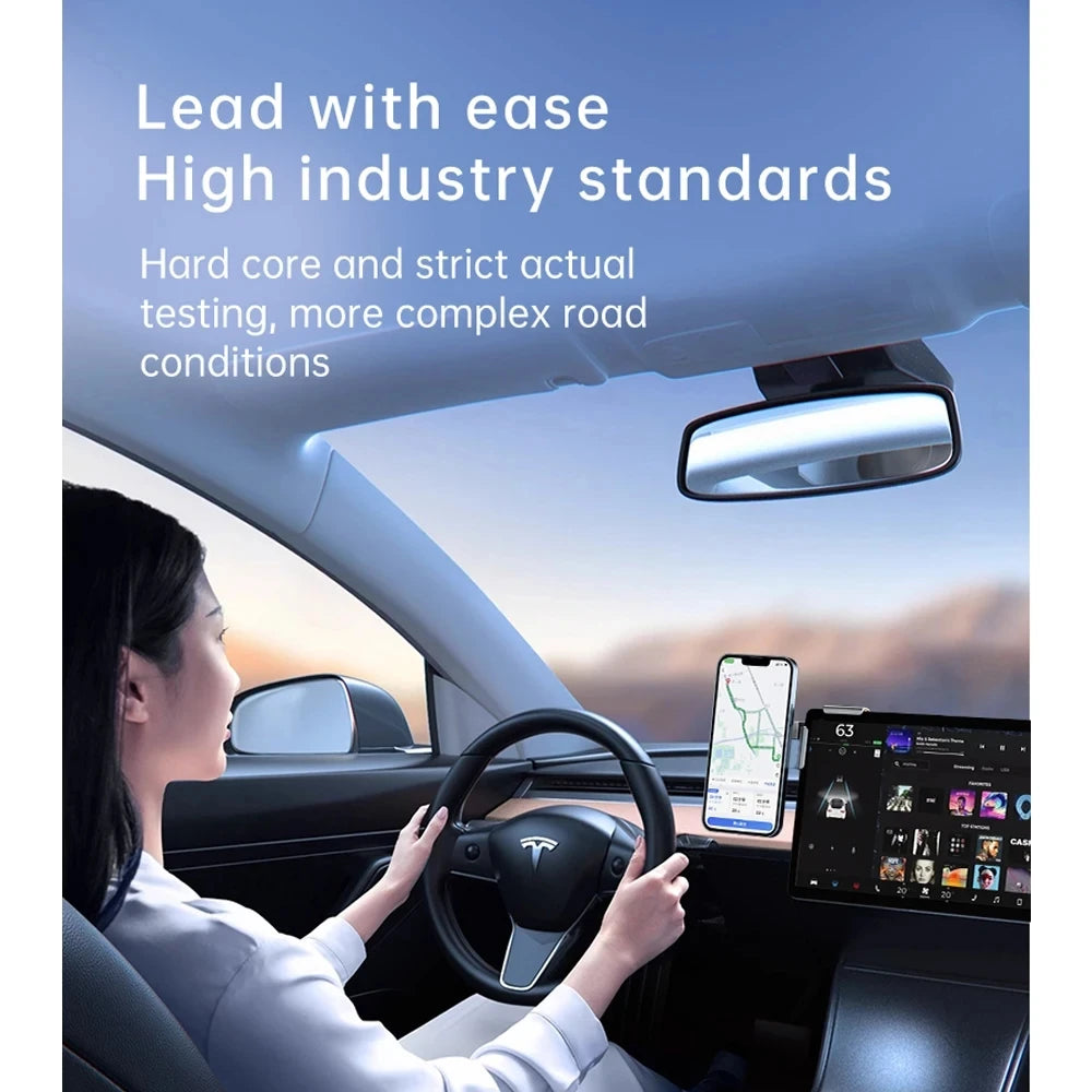 מחזיק טלפון לרכב בסגנון פאנק, עשוי סגסוגת אלומיניום 360° עם טעינה מהירה אלחוטית ומגנטית, מתאים לטסלה ול-MagSafe