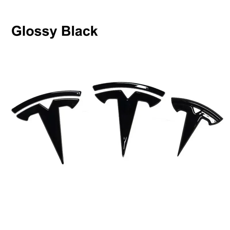 סט מדבקות סמל שחורות לטסלה – קדמי, אחורי, תא מטען והגה | מתאים לדגמי Model 3 / Y