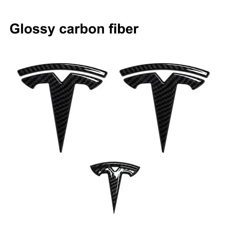 סט מדבקות סמל שחורות לטסלה – קדמי, אחורי, תא מטען והגה | מתאים לדגמי Model 3 / Y