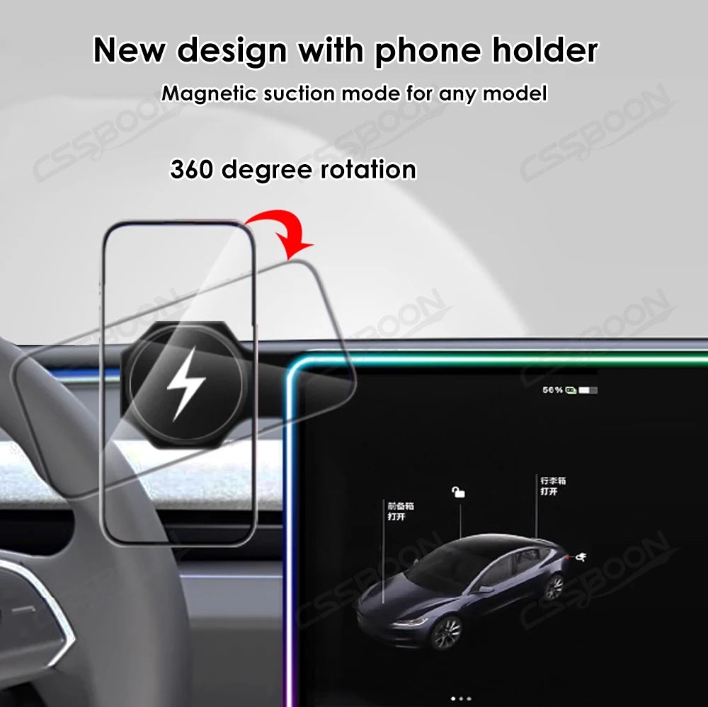 ערכת הגנה למסך עם תאורת אווירה ומטען אלחוטי – לדגמי טסלה Model 3 / Y (כולל Highland ו-Juniper)