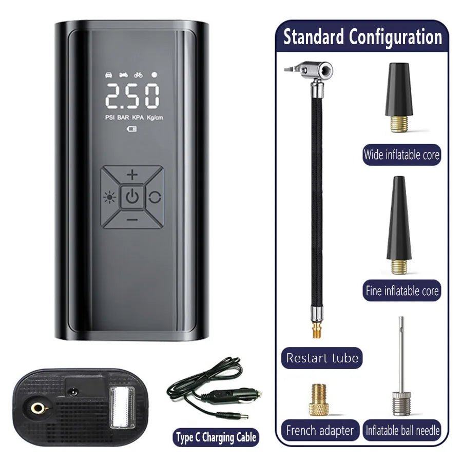 מתאם הרמה לג'ק לרכב טסלה Model 3/Y/S/X | ערכת תיקון פנצ'רים חירום עם משאבת אוויר ומדחס