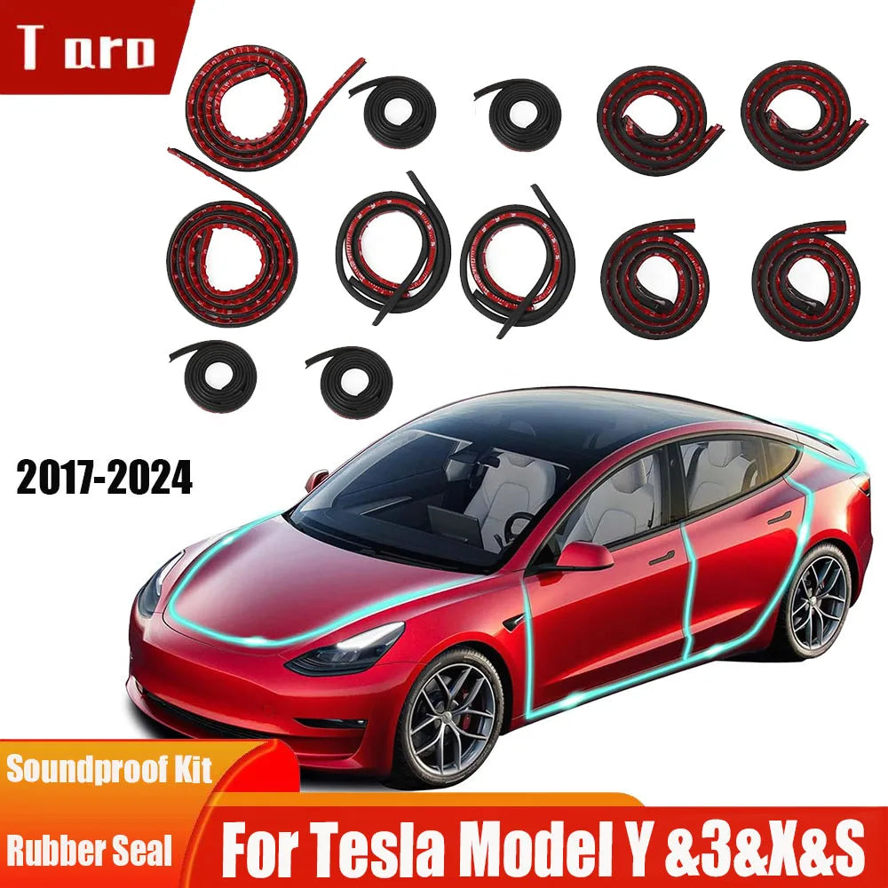 ערכת אטם דלת למניעת רעש רוח וטמפרטורה – לדגמי טסלה Model 3/Y/S/X שנת 2024 אטם גומי איכותי לבידוד רעשים, רוחות וחדירת אבק – כולל רצועת איטום לתא המטען הקדמי (Frunk) ולדלתות.