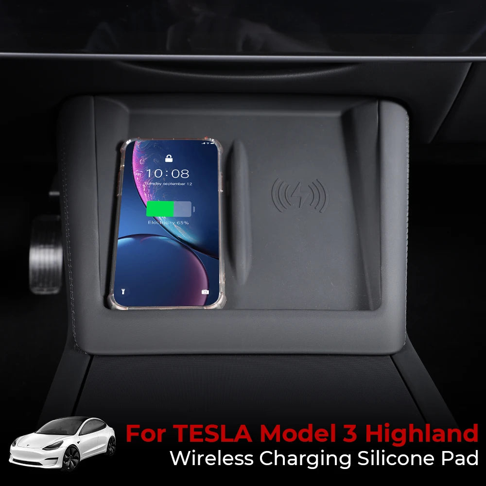 משטח טעינה אלחוטי מסיליקון לרכב – אביזר מגן נגד החלקה ואבק לדגם טסלה Model 3 Highland 2023–2024