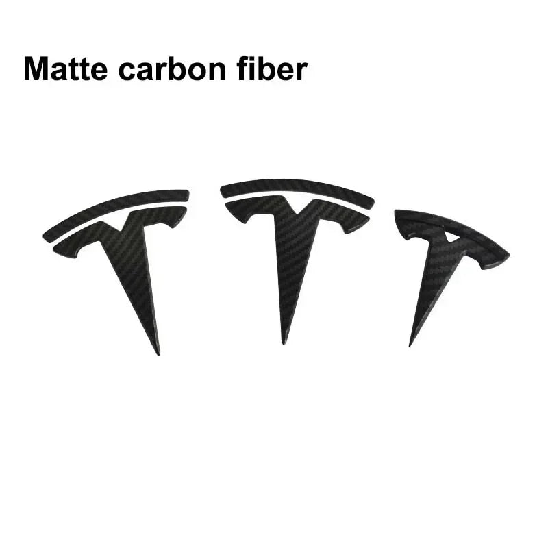 סט מדבקות סמל שחורות לטסלה – קדמי, אחורי, תא מטען והגה | מתאים לדגמי Model 3 / Y