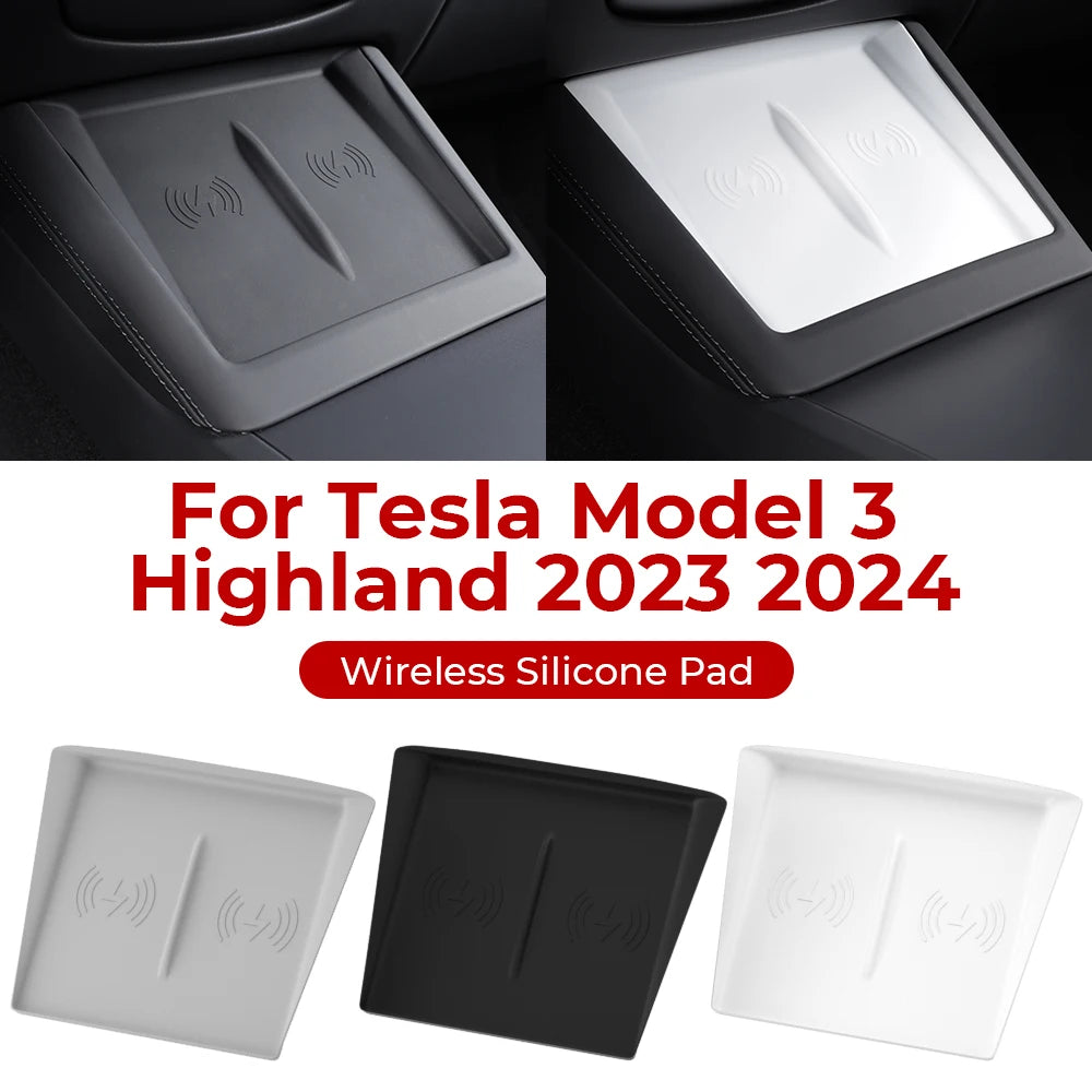 משטח טעינה אלחוטי מסיליקון לרכב – אביזר מגן נגד החלקה ואבק לדגם טסלה Model 3 Highland 2023–2024