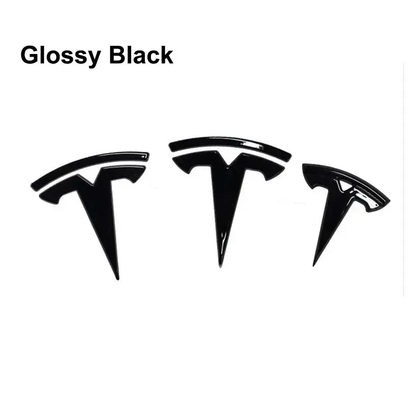 סט מדבקות סמל שחורות לטסלה – קדמי, אחורי, תא מטען והגה | מתאים לדגמי Model 3 / Y