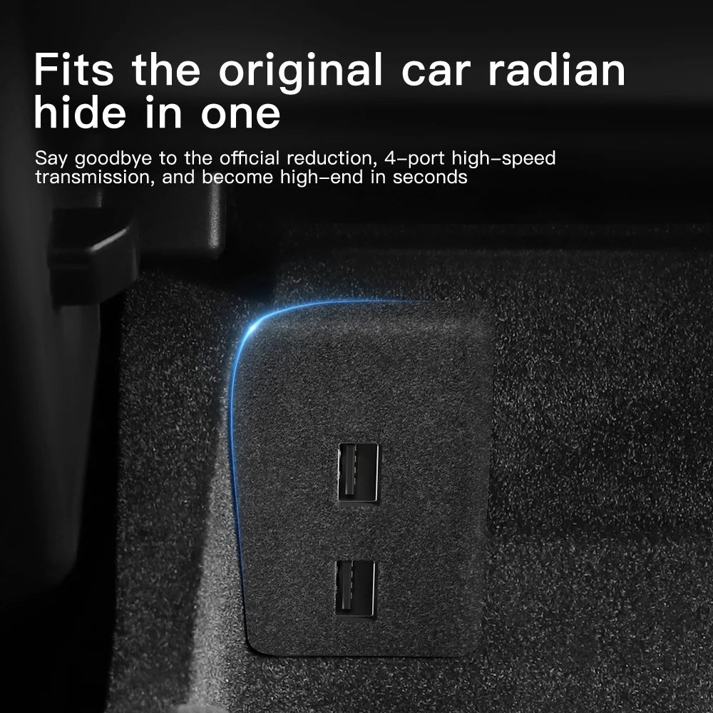 תחנת עגינה לתא כפפות YZ לטסלה מודל 3 היילנד 2024 ומודל Y 2017-2023, מפצל USB במהירות גבוהה עם 4 יציאות, מתאם פלוקינג עם חיבור לחשמל.