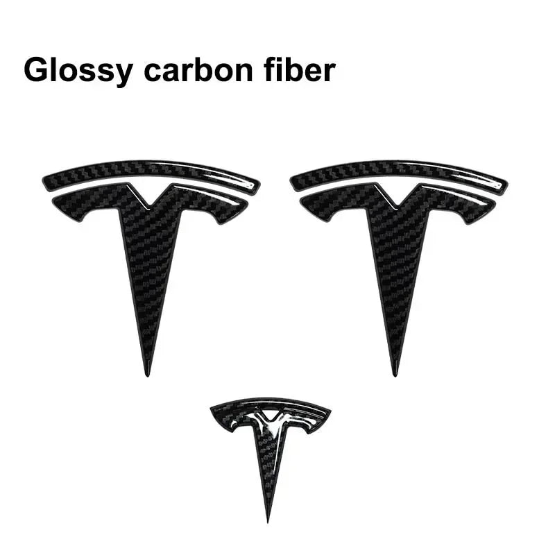 סט מדבקות סמל שחורות לטסלה – קדמי, אחורי, תא מטען והגה | מתאים לדגמי Model 3 / Y