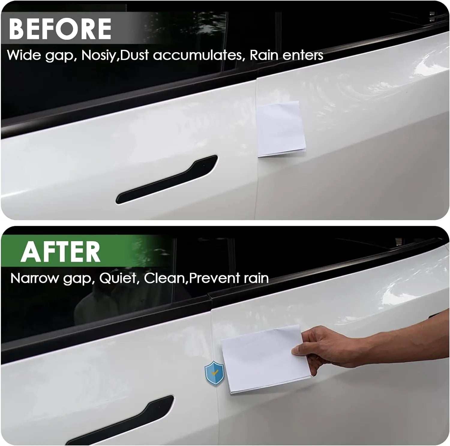 ערכת אטם דלת למניעת רעש רוח וטמפרטורה – לדגמי טסלה Model 3/Y/S/X שנת 2024 אטם גומי איכותי לבידוד רעשים, רוחות וחדירת אבק – כולל רצועת איטום לתא המטען הקדמי (Frunk) ולדלתות.