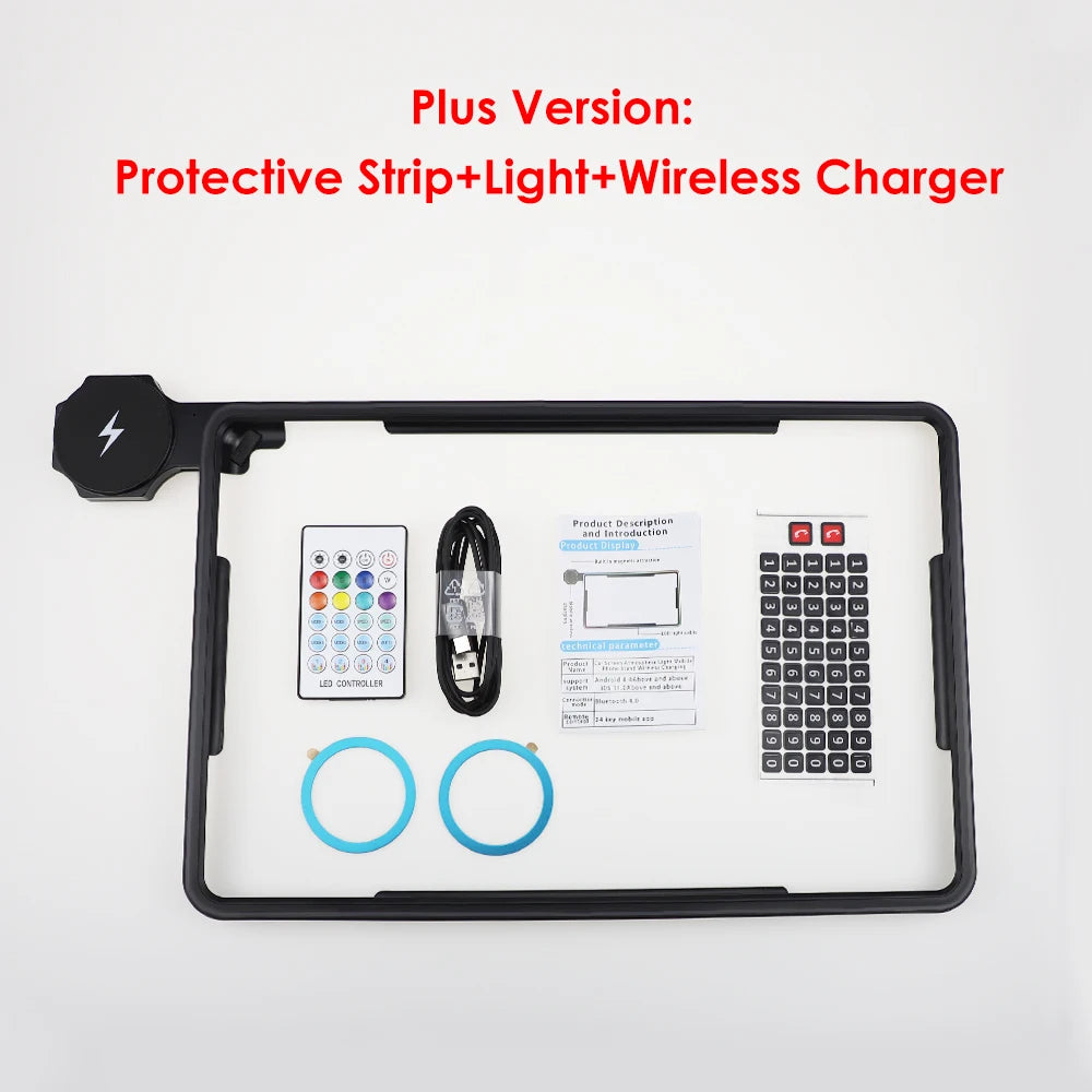 ערכת הגנה למסך עם תאורת אווירה ומטען אלחוטי – לדגמי טסלה Model 3 / Y (כולל Highland ו-Juniper)