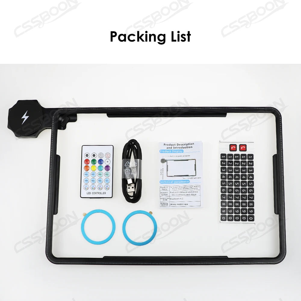 ערכת הגנה למסך עם תאורת אווירה ומטען אלחוטי – לדגמי טסלה Model 3 / Y (כולל Highland ו-Juniper)