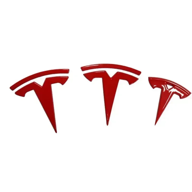 סט מדבקות סמל שחורות לטסלה – קדמי, אחורי, תא מטען והגה | מתאים לדגמי Model 3 / Y