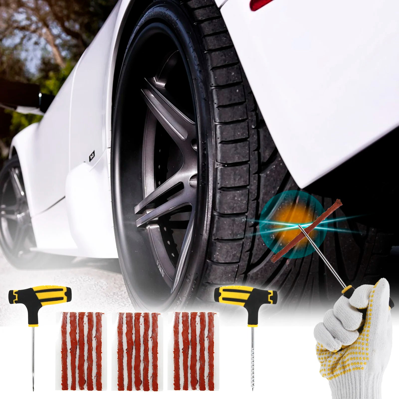 מתאם הרמה לג'ק לרכב טסלה Model 3/Y/S/X | ערכת תיקון פנצ'רים חירום עם משאבת אוויר ומדחס