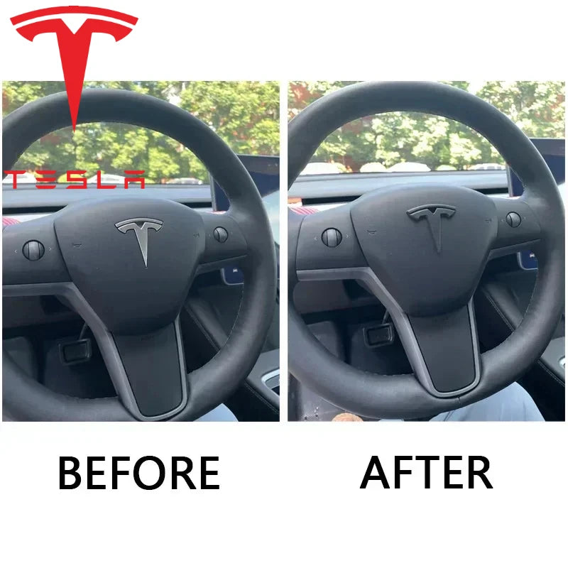 סט מדבקות סמל שחורות לטסלה – קדמי, אחורי, תא מטען והגה | מתאים לדגמי Model 3 / Y