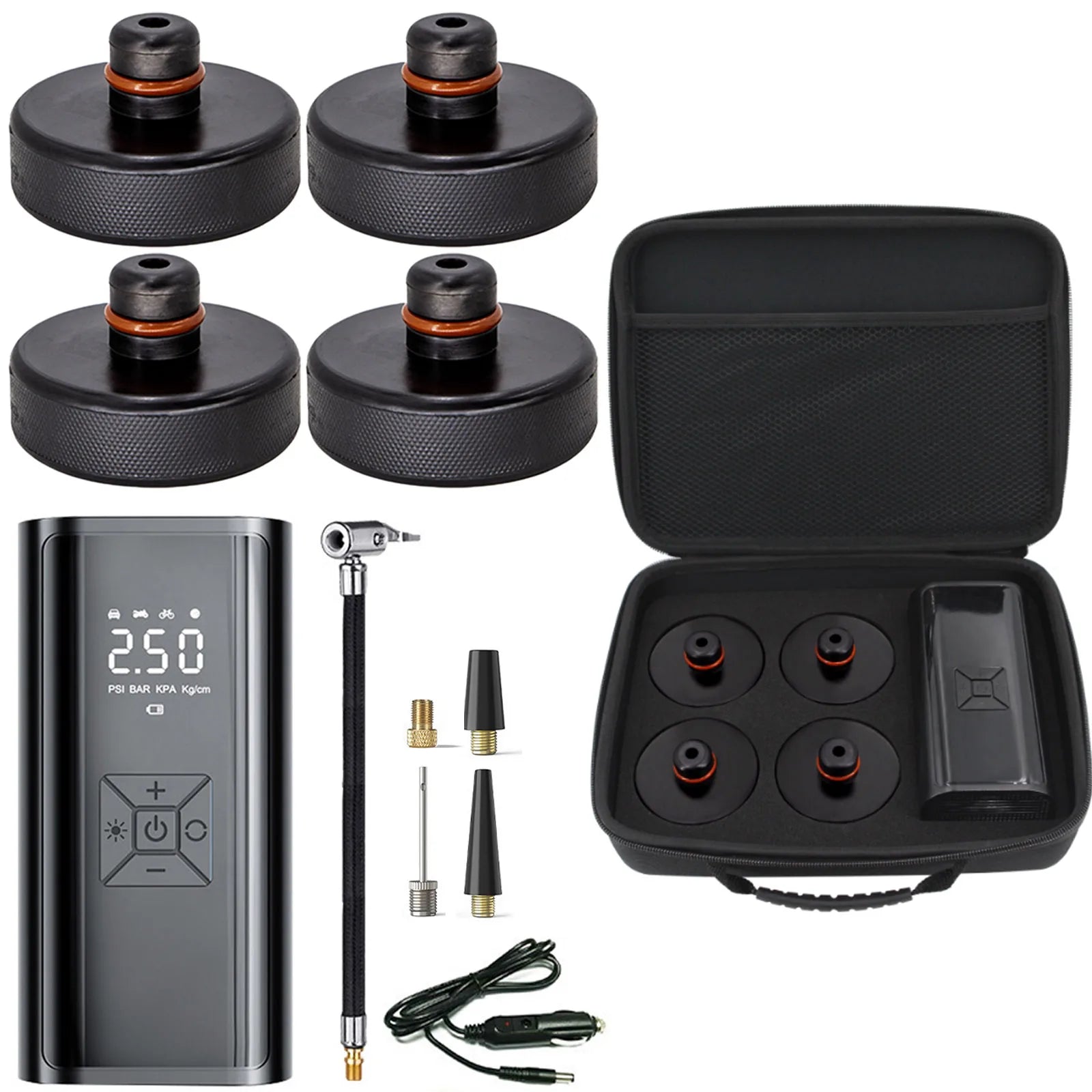 מתאם הרמה לג'ק לרכב טסלה Model 3/Y/S/X | ערכת תיקון פנצ'רים חירום עם משאבת אוויר ומדחס